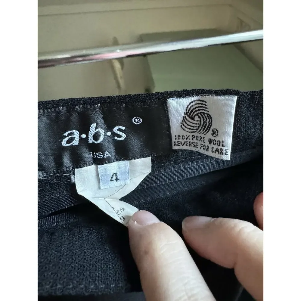 VTG Y2K Black ABS ALLEN B SCHWARTZ Dress Pant Legging 100% Wool Sz 4 Work - Picture 4 of 7